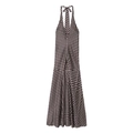 Schickes schwarz-weiß gepunktetes Neckholder-Maxikleid mit schmaler Taille und weitem Rock - XS / Schwarzer Polka Dot