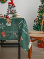 Festliche grüne Weihnachtstischdecke mit Rentier-Motiv und Merry Christmas-Aufdruck für Deko - 140*100 / Grüne Weihnachten