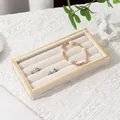 Golden acrylic jewelry display tray with velvet slots for rings and bracelets - Type B Plain / Off-white