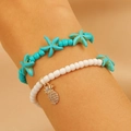 Bohemian multi-layer crystal bead bracelet set with blue starfish and gold pineapple charms - Blue Starfish Pineapple Pendant (04 Blue A-74)