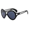 Oversized black fashion sunglasses featuring layered frames and hollowed temple design - Black Frame Grey Lens