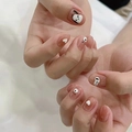 Cartoon dog press-on nails with heart accents and glitter over clear jelly base - HY270 Snoopy Cartoon Jelly Color
