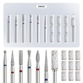 Detail showing various diamond nail drill bits and sanding bands in professional OMA05 kit - Blister Grinding Head Set (OMA05)