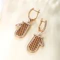 Rose gold glove-shaped earrings with zircon accents and pearl detail on champagne satin - Artificial Pearl Cut-out Gloves (No. 92) / Rose Gold