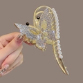 Elegant gold butterfly hair claw clip with white crystals and pearls for women - Hook Butterfly