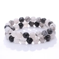 Natürliche schwarze Rutilquarz-Armbänder mit klaren Kristallen und dunklen Einschlüssen - Runde Perlen / Schwarzer Rutilquarz
