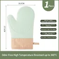 Green heat-resistant silicone oven mitt with anti-slip grip and 300°C protection - Mint Green and Khaki