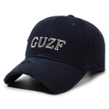Navy blue vintage baseball cap with GUZF embroidery and distressed ripped details - Adjustable / Navy Blue