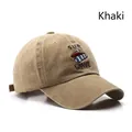 Distressed khaki washed cotton baseball cap featuring colorful Surf Wave embroidery - Khaki