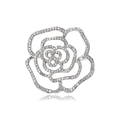 Elegant silver openwork rose brooch with sparkling crystals and a 3D floral design - Silver Hollow Camellia Style (HC0311银)