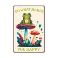Vintage metal garden sign featuring a cartoon frog on a mushroom and happy quote - 11740(9)