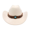 Sombrero vaquero de fieltro blanco roto con banda de cuero trenzado y piedra turquesa - Talla única / Beige (Cuerda Cruzada)