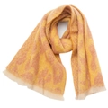 Close-up of leopard print scarf with soft fringe trim and detailed jacquard texture - Orange