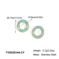 Detailed specs for gold-rimmed teal enamel hoop earrings in stainless steel - Turquoise Green