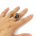 Detail of handmade silver wire wrapped Tree of Life ring with Tiger Eye stone - Tiger Eye