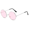 Retro round metal sunglasses with pink gradient lenses and silver frames for women - Silver Frame Pink Lens