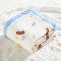 Soft 6-layer cotton gauze baby towel featuring a sleeping bear and blue trim - 6-Layer Wide Edge 110*110cm / Moon Bear