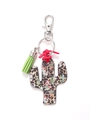 Leopard print cactus wooden keychain with green tassel and silver lobster clasp - Leopard Small Cactus Pattern/Green Tassel