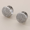 Silberne Edelstahl-Creolen mit Pavé-Kristallen und kreisförmigem geometrischem Design - Silber (KE114646-KFC)