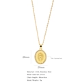 Golden 316L stainless steel Virgin Mary pendant necklace with zircon stones inlay - Large Oval Virgin Mary Pendant (HN0078G07)