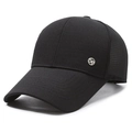 Men's black breathable mesh baseball cap with long brim and silver SP metal logo - Adjustable / Black