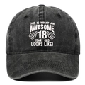Awesome 18th Birthday embroidered baseball cap in washed black denim with slogan - Black