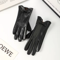 Guanti da donna in ecopelle nera con fiocco decorativo e calda fodera in pile marrone - Taglia unica / Nero