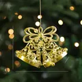 Golden Christmas double bell ornament with star cutouts and bow, 10.5cm festive tree decor - Double Bells