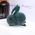 Cute green plush bunny hair clip for girls with soft fur and metal duckbill attachment - Rabbit Hair Clip / Dark Green