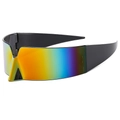 Futuristic shield visor sunglasses with colorful gradient mirror lens and black frame - Rainbow Red Mirror
