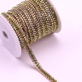 Three-row green AB rhinestones on golden metal claw chain accessory on a white spool - 1 Yard/Pack / Gold Base AB+Grass Green