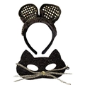 Serre-tête oreilles de panda et masque de chat à paillettes pour costume de fête - Serre-tête Oreilles en Peluche Et Masque de Chat