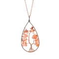 Detail of copper wire wrapped Tree of Life pendant with teardrop shaped red stone chips - Red Agate + Chain