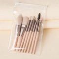 8-piece professional makeup brush set in light pink with silver ferrules and clear pouch - Mini 8pcs Set / Apricot