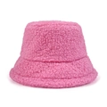 Gorro de pescador rosa de forro polar sherpa para invierno con textura de felpa - M(56-58cm) / Rosa Roja