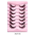 7 pairs of HLY-15 wispy fox-eye false eyelashes with clear bands for daily makeup - Natural Dense Style (HLY-15)