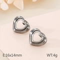Pendientes de botón de corazón hueco en acero inoxidable plata vintage, de 16x14mm - Color Acero (KE116085-GC)