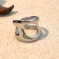 Irregular silver titanium steel open ring with abstract hollow geometric design - Silver