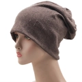 Damen Beanie aus Baumwolle in Dunkelbraun mit silbernen Strasssteinen für Herbst und Winter - Einheitsgröße / Kaffeebraun