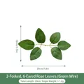 Artificial 2-prong 6-leaf silk rose foliage for DIY floral arrangements, 20cm green stem - 2-Prong 6-Leaf Rose Leaf Green Line (20cm)