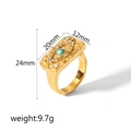 Détail de bague en acier doré 18K avec turquoise œil maléfique et taille 24x20x12mm - Taille US 7 (TR4165-7)