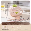 Ceramic strawberry theme instant noodle bowl set with lid spoon and chopsticks in pink - 4-Piece Set Noodle Bowl - Strawberry