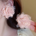 Orecchini a fiore in organza rosa con frange eleganti per un look fatato e unico - Fiore Rosa Oro Rosa (20#)