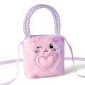 Sac bandoulière en peluche chat rose et violet avec broderie cœur pour enfants - Lapin - Sangle Violette
