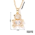 Golden teddy bear necklace with micro-paved zircons and a central heart crystal - Gold White Heart (N00322GDW)