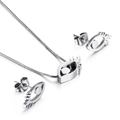Modisches Schmuckset aus Silberstahl mit abstrakter Augenkette und Ohrringen - Stahlfarbe