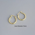 Minimalist 925 sterling silver hoop earrings with 15mm inner diameter in gold finish - Inner Diameter 15mm / Gold