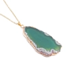 Green agate geode slice pendant necklace with gold plated edge on stainless steel chain - Green Agate (Gold Chain)