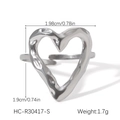 Detailed view of silver heart ring with molten texture and precise size measurements - Silver Hollow Hammered Heart (HC-R30417-S)