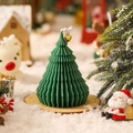 Christmas tree scented candle, dark green wax ornament with bell, festive desktop decor SKU - Green Origami Tree